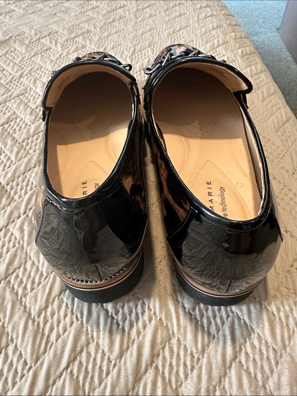 Alex Marie Leopard Patent Loafers in Black and Tan - Picture 4 of 6